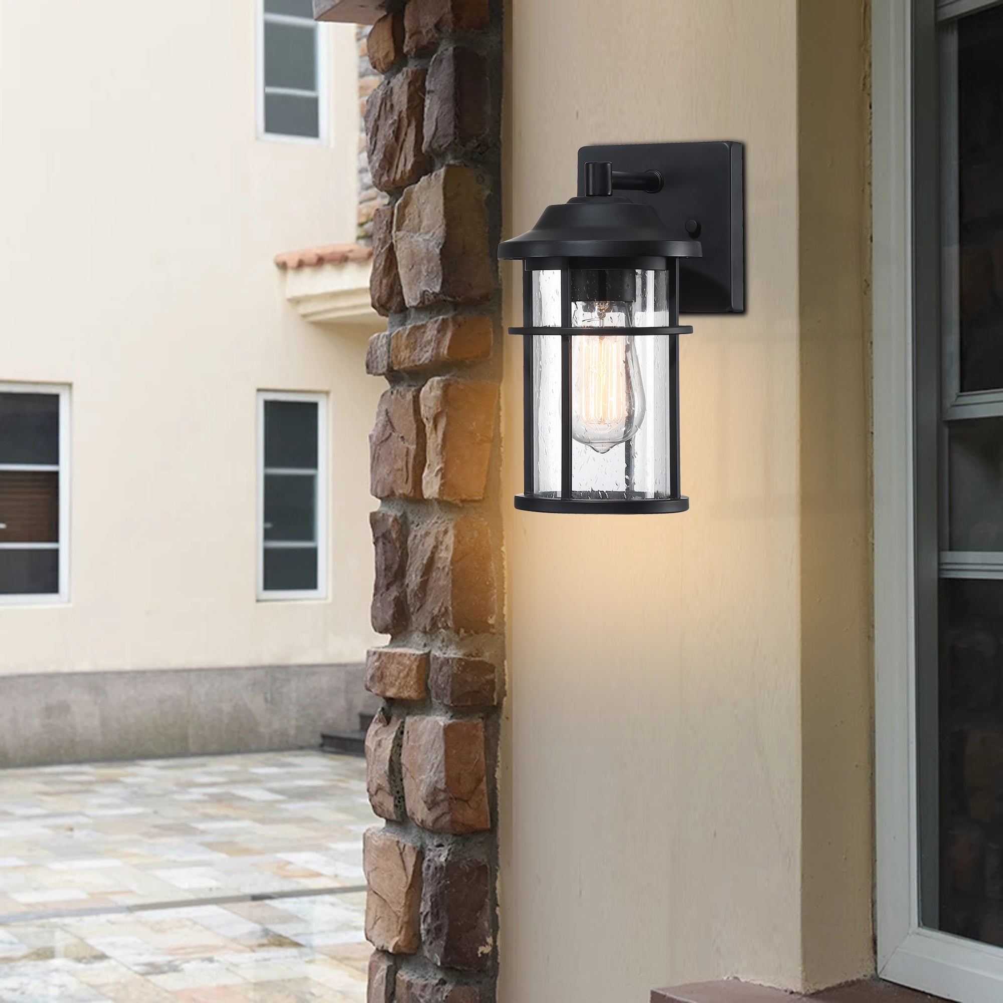 1- Light Matte Black Outdoor Wall Lantern Sconce