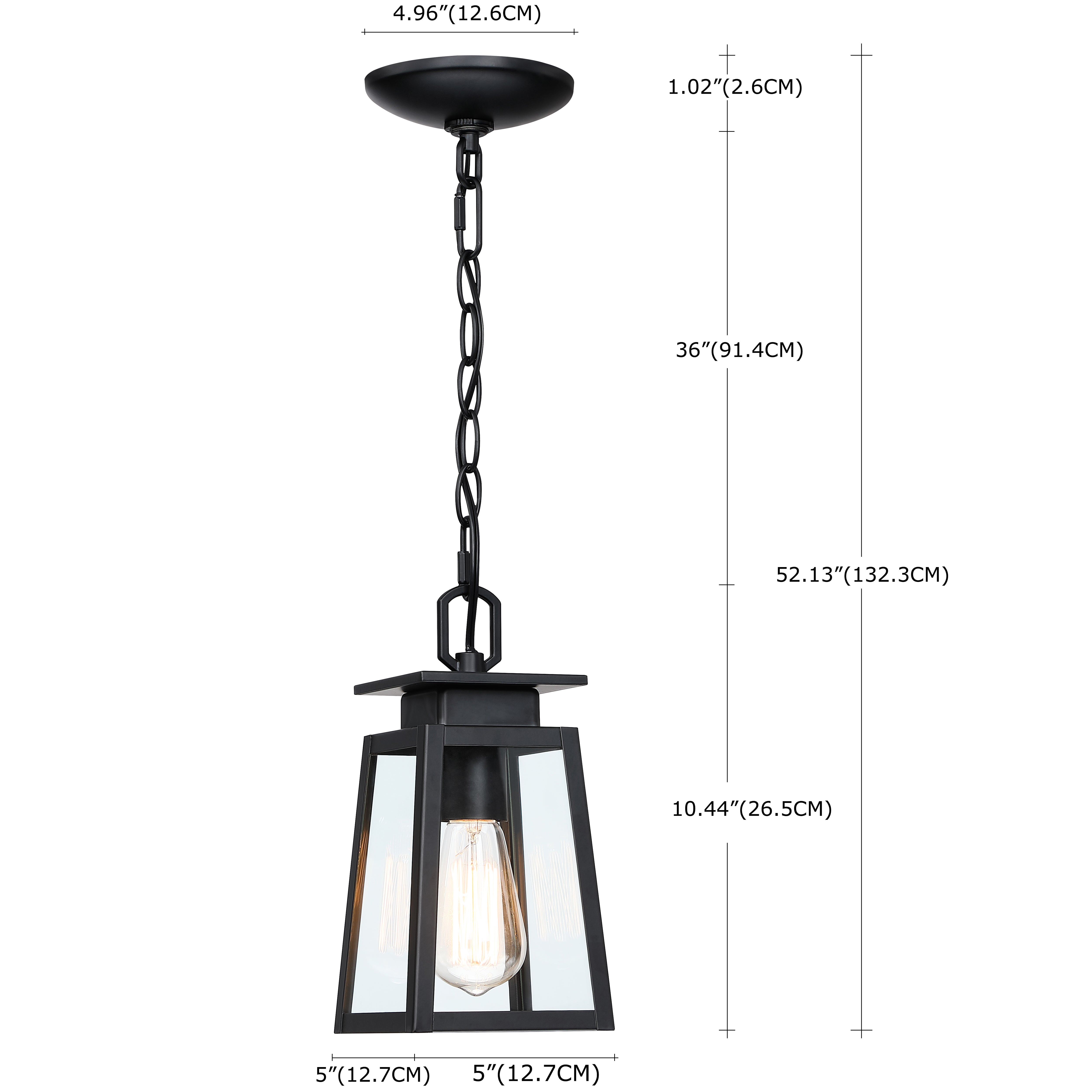1-Light Black Outdoor Pendant Light Exterior Hanging Lantern with E26 Base
