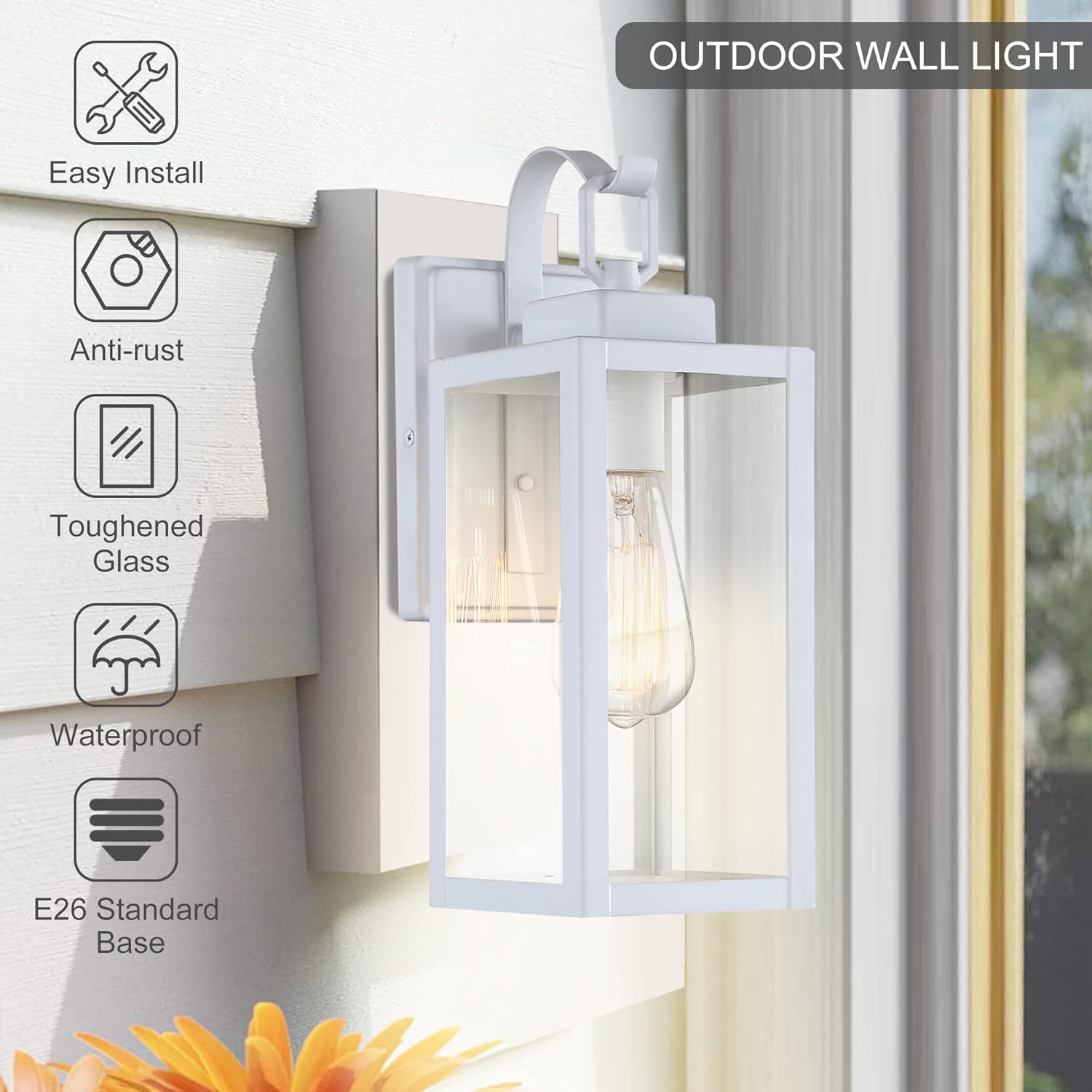 14" Matte White Outdoor Wall Lights for Porch