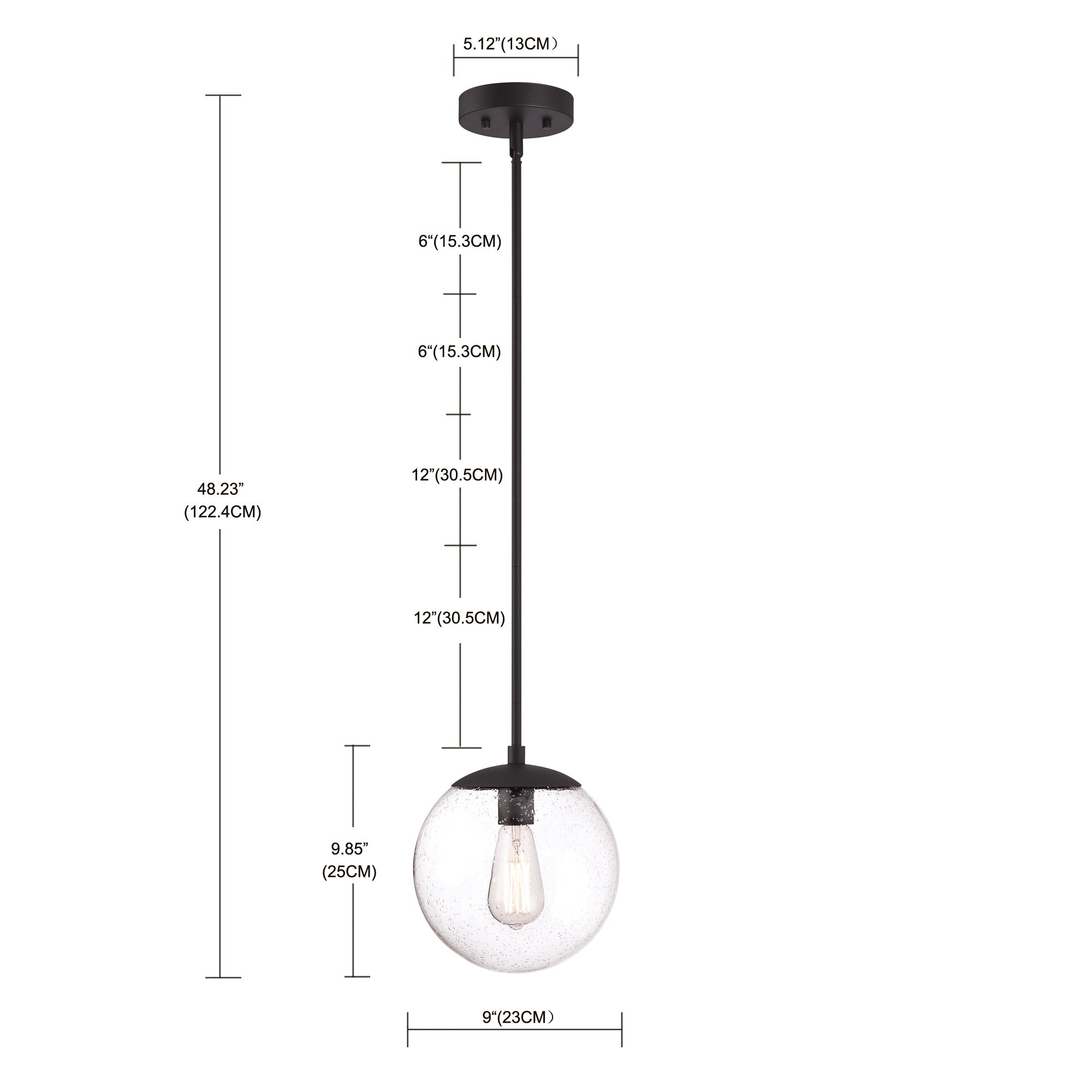 9 in. 1-Light Matte Black Mini Pendant Hanging Light, Kitchen Pendant Lighting With Clear Glass
