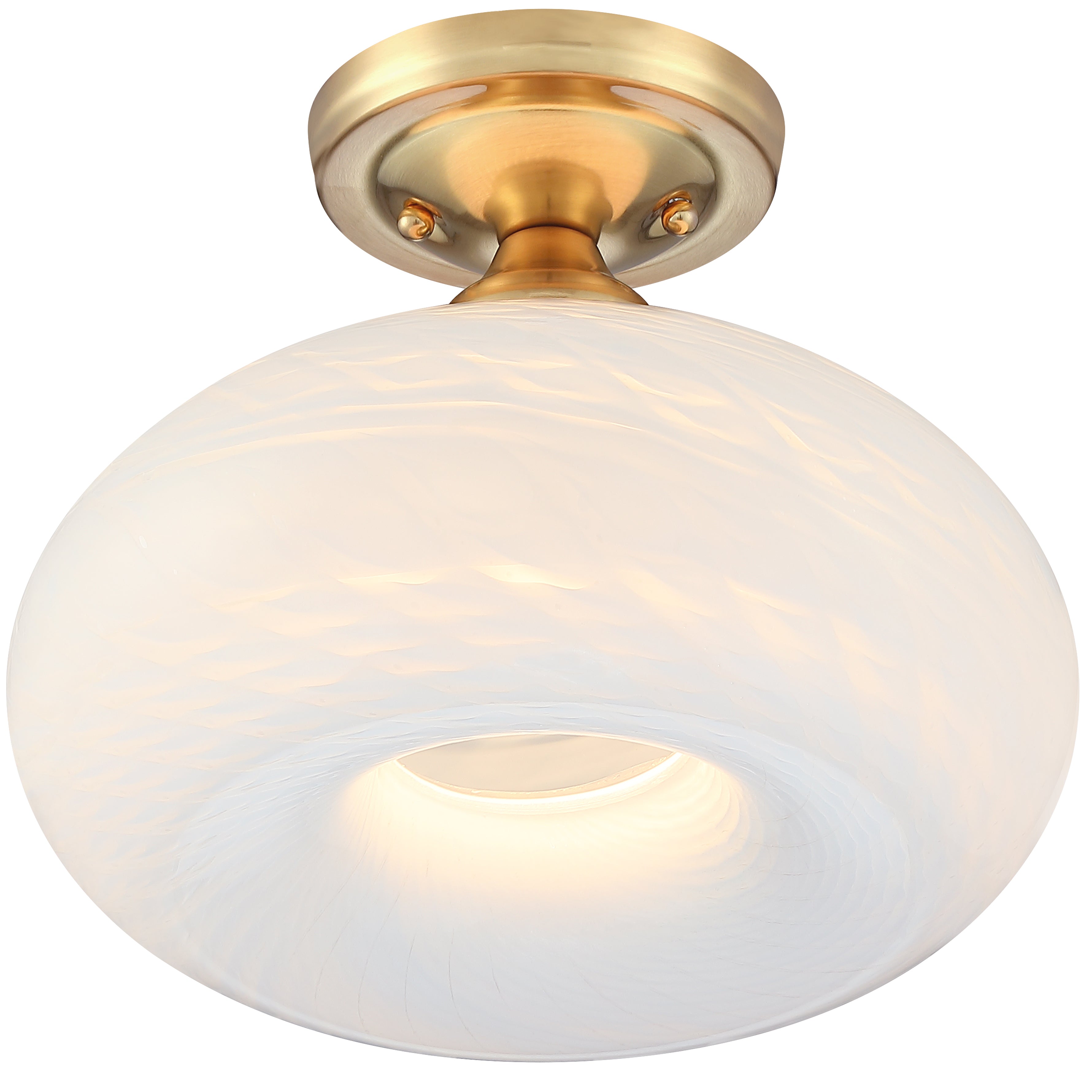 1 Light Matte Brass Industrial Semi Flush Mount Ceiling Light Withe Shade