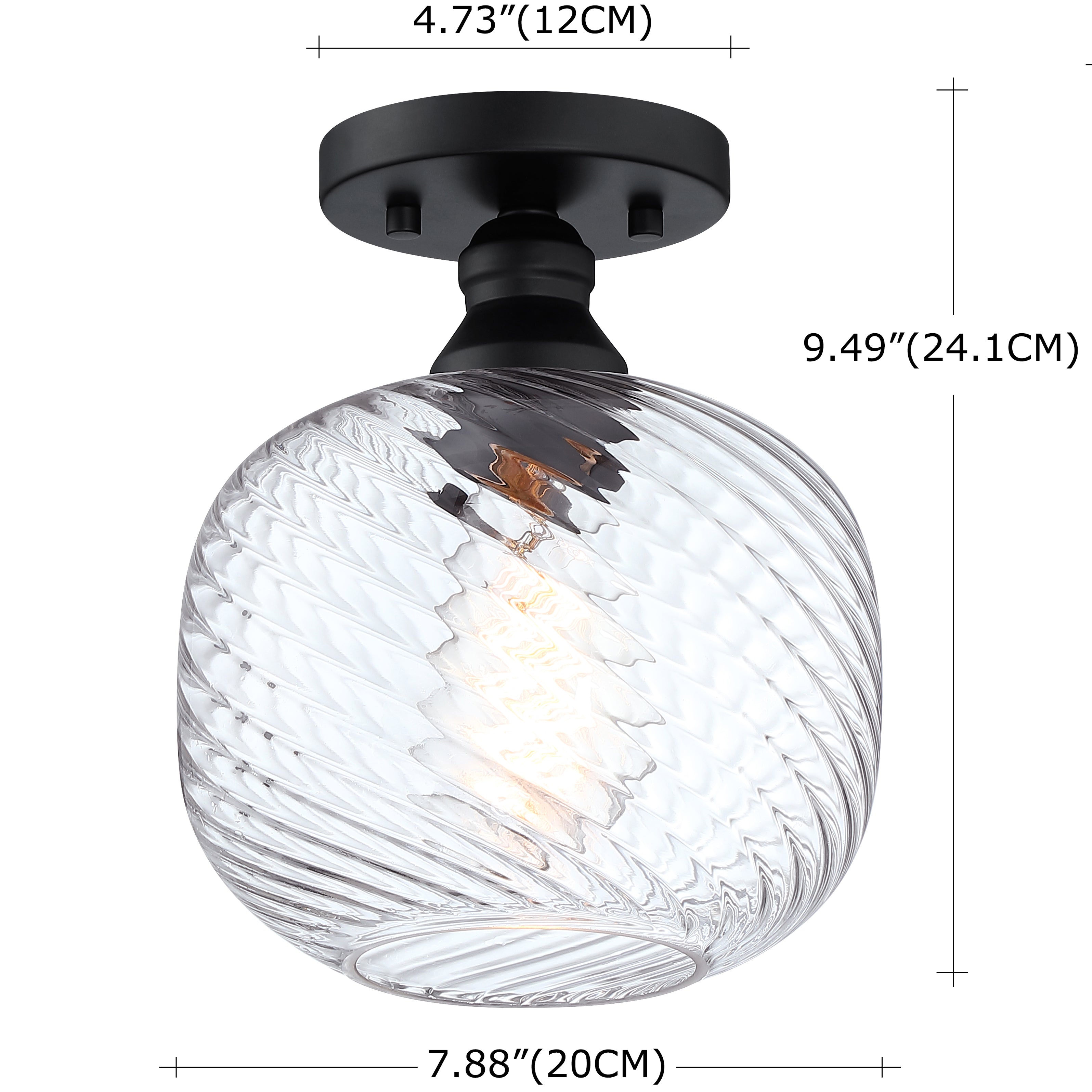 7.88 in. 1-Light Black Semi Flush Mount Ceiling Light