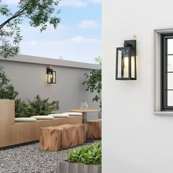 1-Light Matte Black Hardwired Outdoor Wall Lantern Sconce Dusk to Dawn Sensor with Clear Glass(2-Pack）