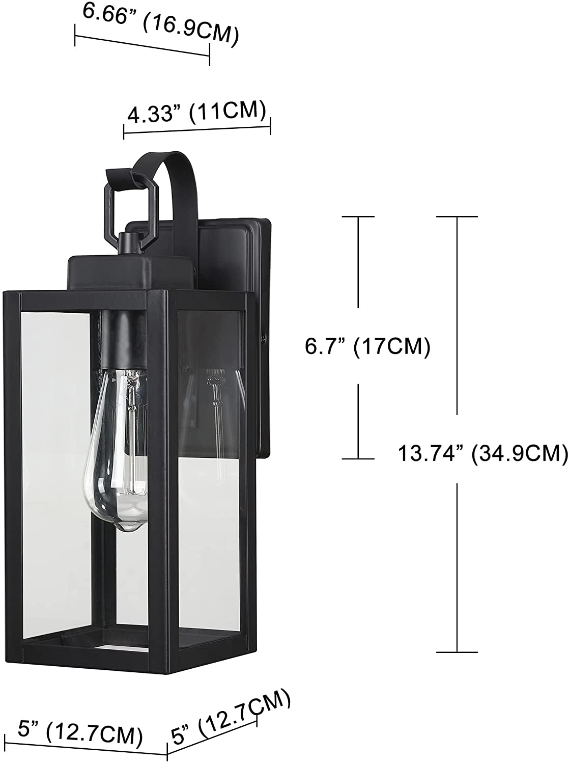 1-Light Matte Black Hardwired Outdoor Fixture Wall Lantern Light (2-Pack)