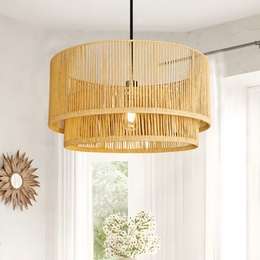 Carlotta Boho Light Fixture 2-Tier Handwoven Rattan Pendant Lights