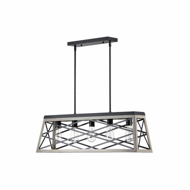5 Light Anchor Grey Oak And Matte Black Kitchen Island Linear Pendant