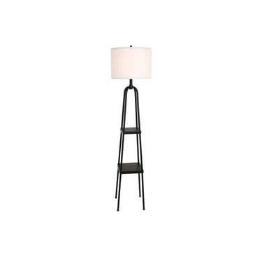 Modern Metal Etagere Floor Lamp With Shelves And Linen Shade