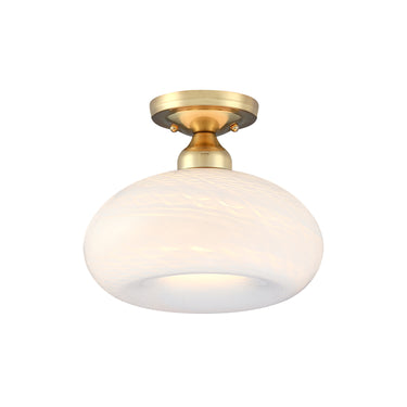 Luna 1 Light Matte Brass Industrial Semi Flush Mount Ceiling Light Withe Shade