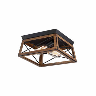 Daniela 12 in. 2-Light Matte Black and Ocean View Oak Flush Mount