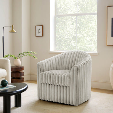 Aunna Upholstered Rabbit Fur Swivel Barrel Chair