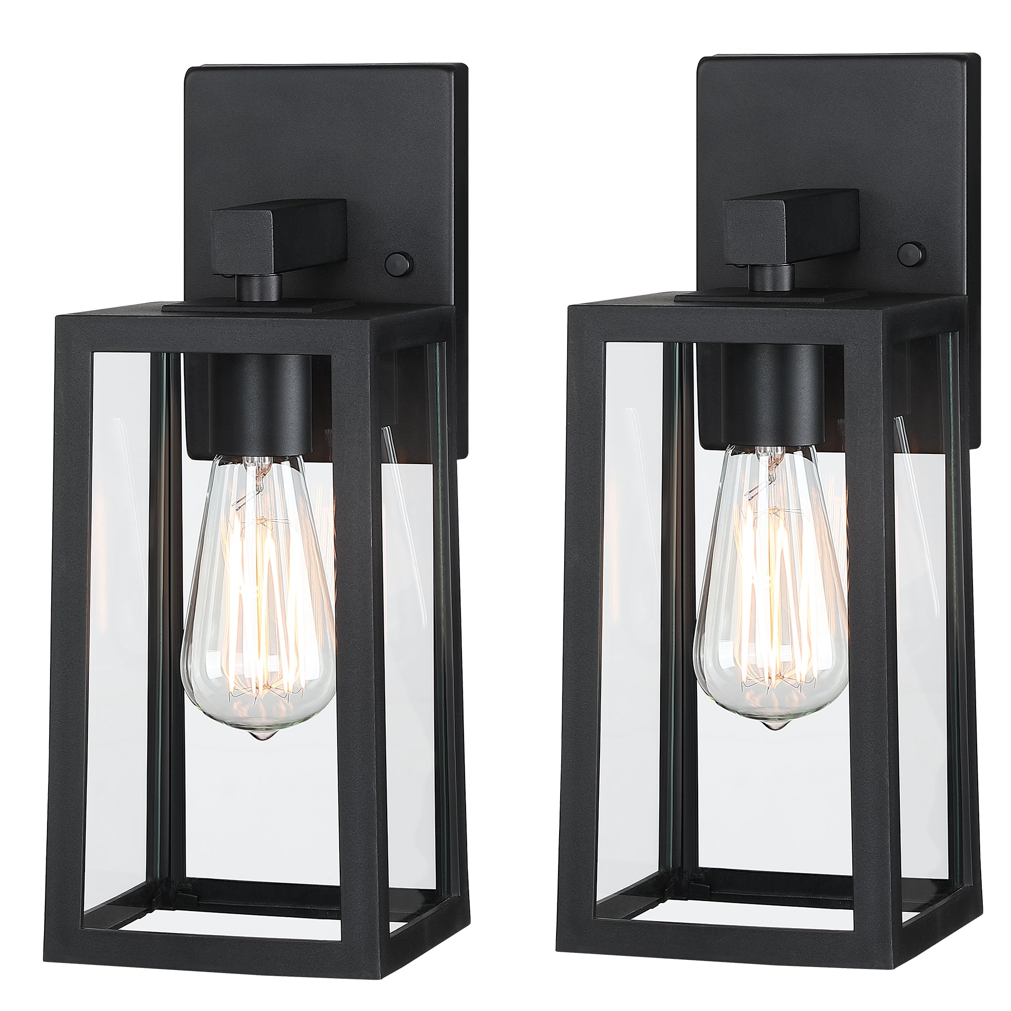 13.5 in. Matte Black Outdoor Hardwired Wall Lantern Sconce Classic Cage with Clear Glass (2-Pack)
