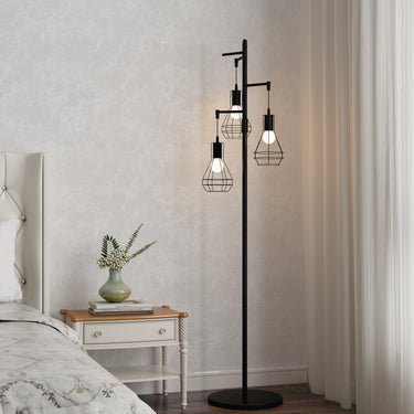 Alisya 65'' Dimmable Black Industrial Tree Floor Lamp with 3 Bulbs Included